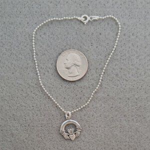 Anklet 925 Sterling Silver Chain and Claddagh Irish Charm